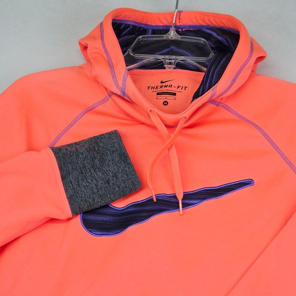 Nike Tops - Nike Therma FIT Hoodie Women's Medium Neon Coral w Purple Swoosh Athletic